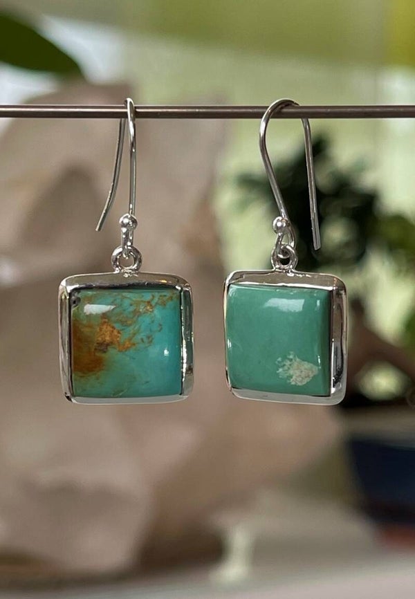 Tibetaanse Turkoois oorbellen cabochon vierkant