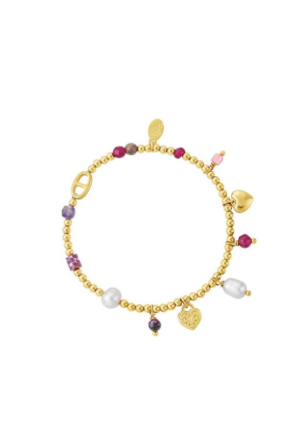 RVS armband kralen rood/goud