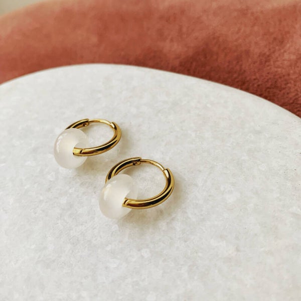 Oorbellen donut crystal white