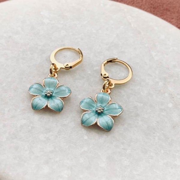 Oorbellen bloem blauw goud