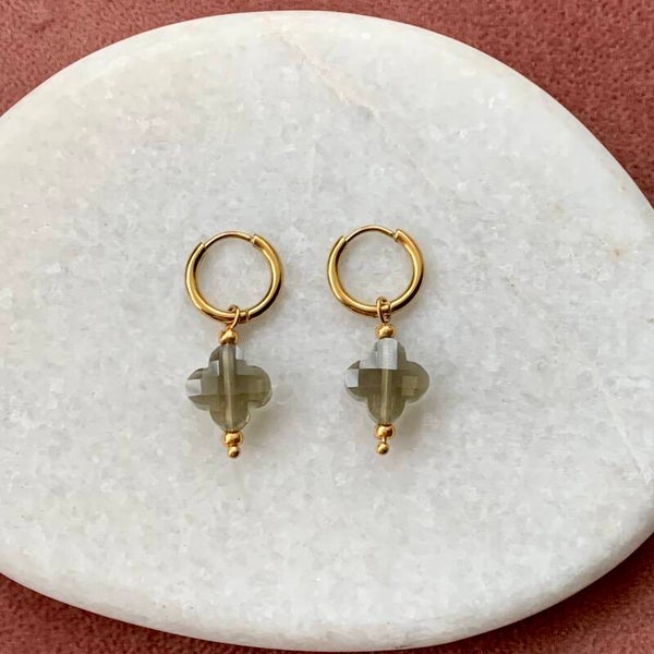 Creolen bloem grijs/army