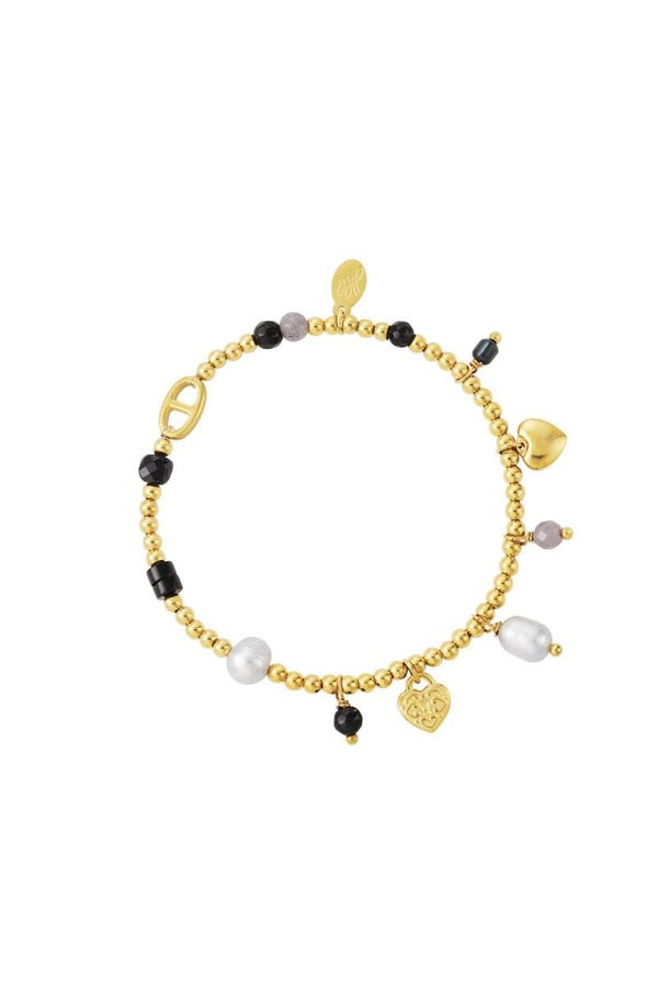 RVS armband kralen zwart/goud