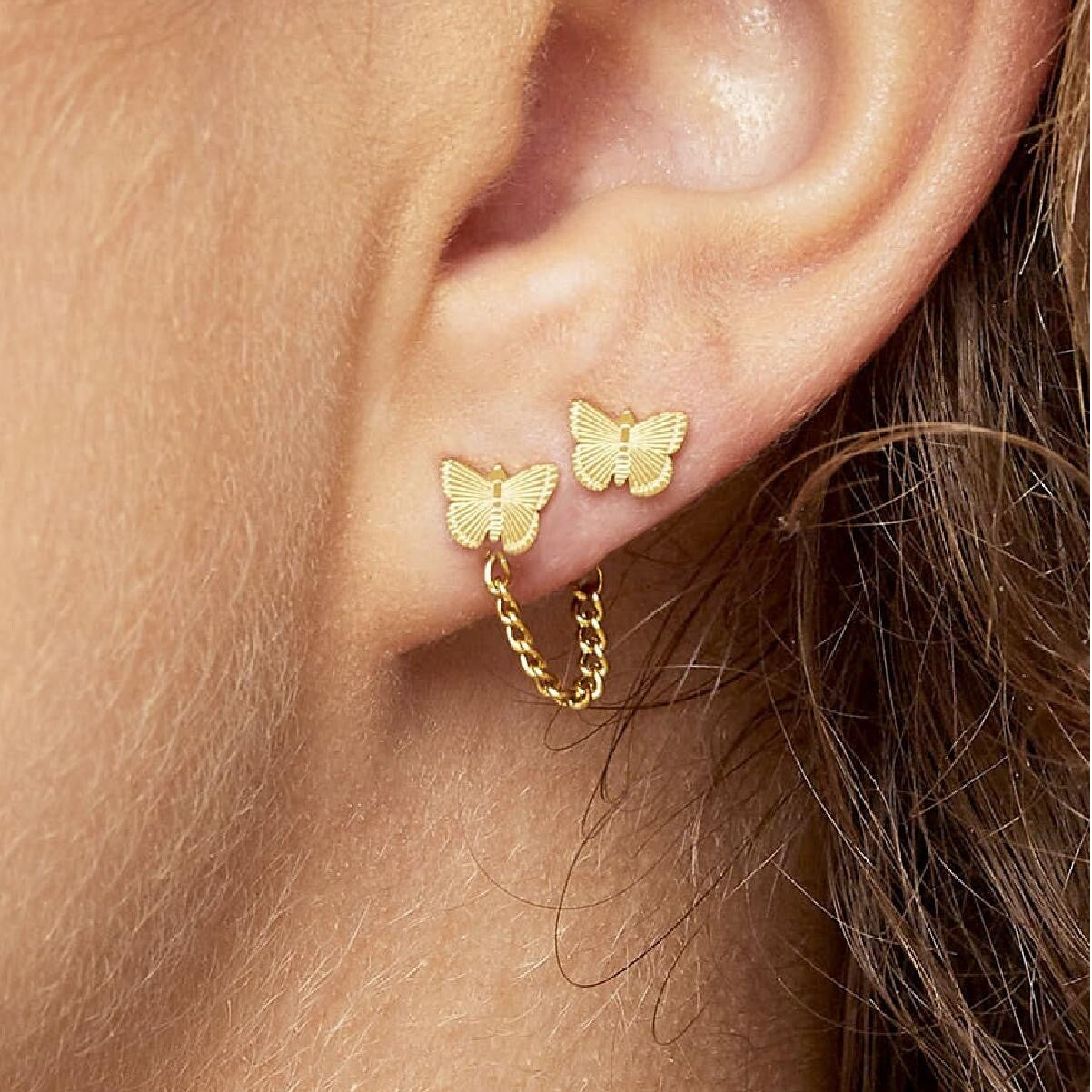 Oorbellen | Vlinderknopje met ketting