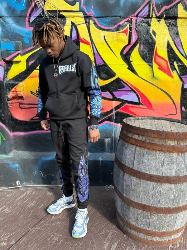 Gnefari "Crossfire" Black HOODIE With Dark Blue White & Black Patch