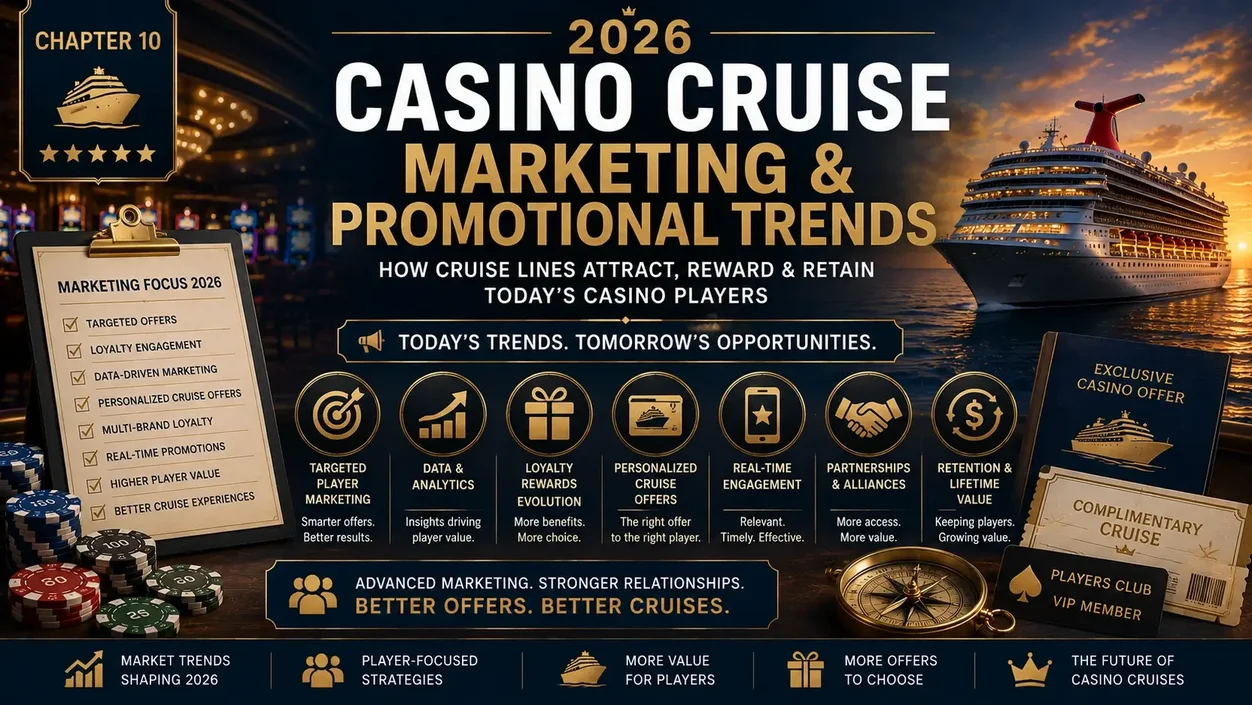 Casino cruise marketing and promotional trends in 2026 showing loyalty rewards, personalized casino offers, cruise promotions, player engagement and casino marketing strategies