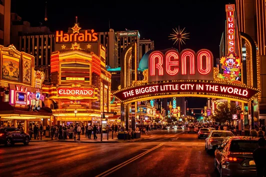Reno casino floor with slot machines and table games