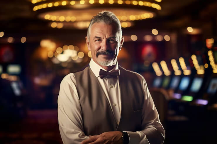 Casino host discussing free play and RFB options with a rated slot and table player