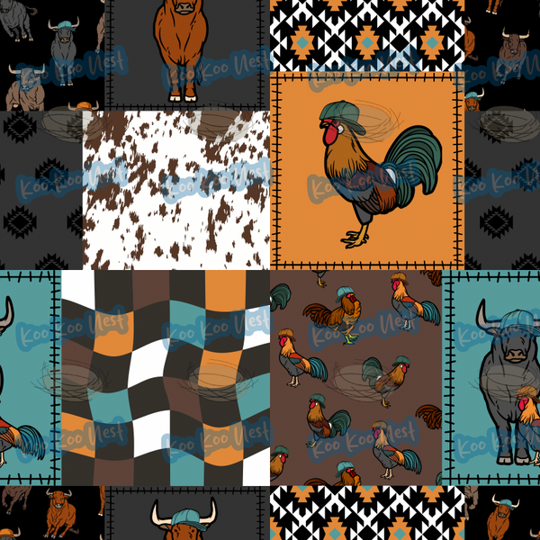 Bulls and Chickens Patchwork Country