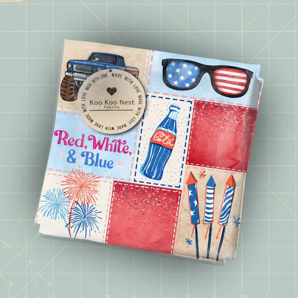 Red, white, and blue Patchwork truck