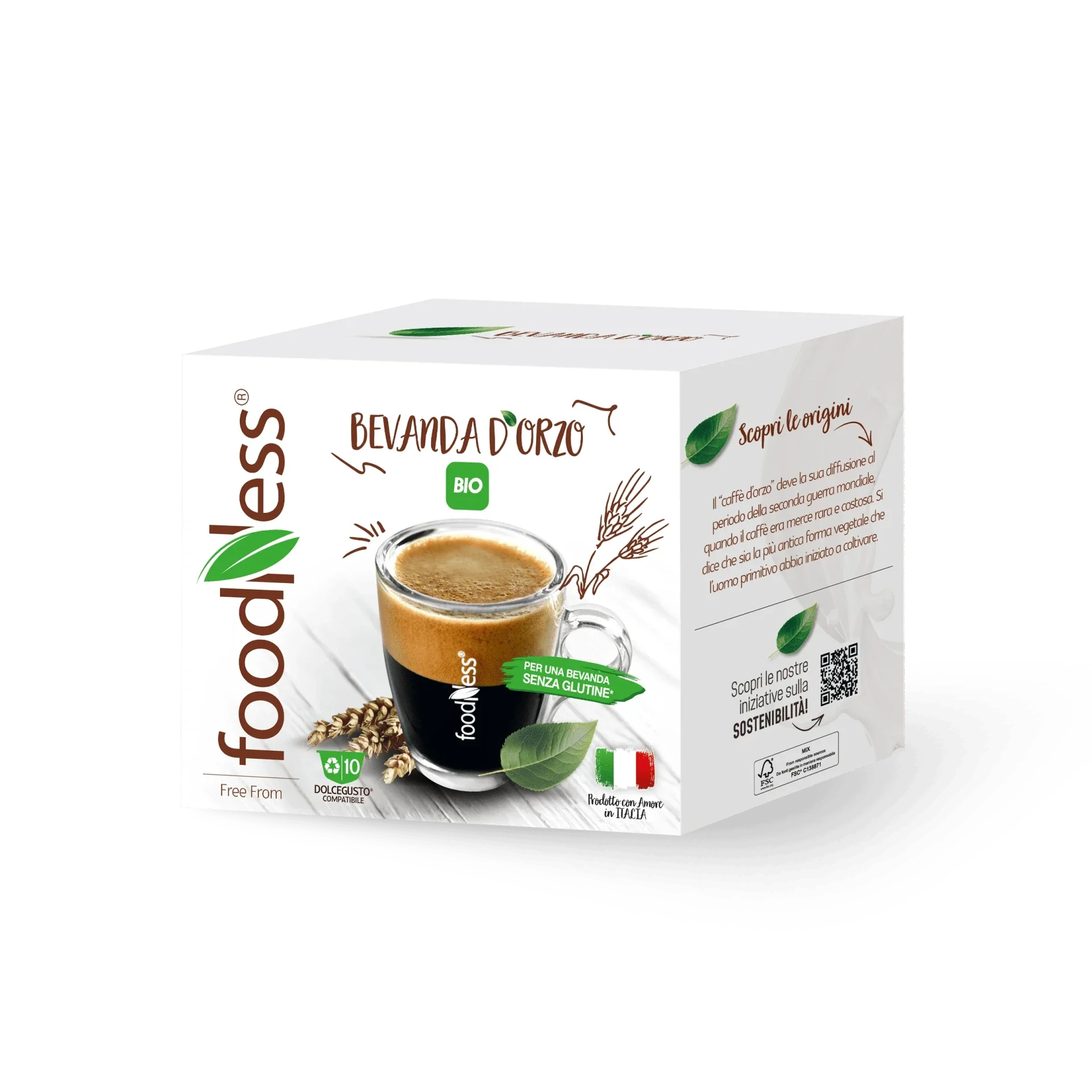 Foodness Bevanda D'Orzo Bio - 10 Capsule Compatibili Dolce Gusto