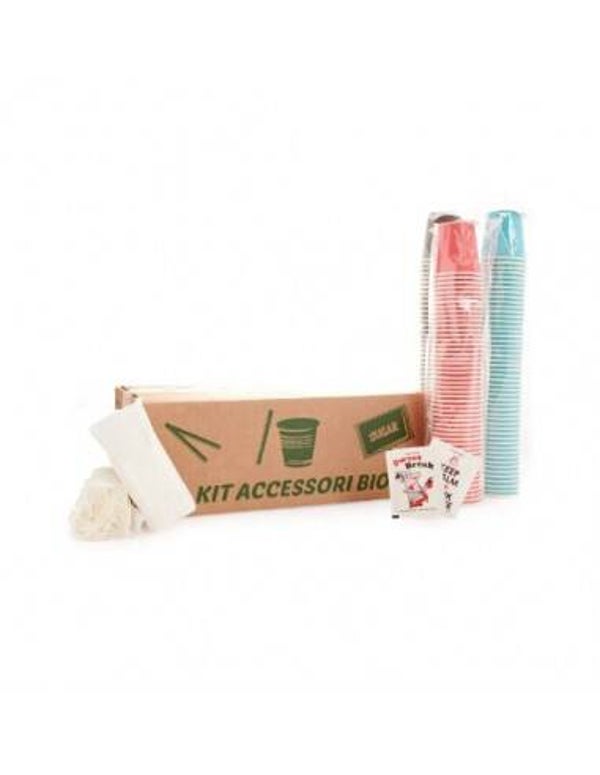 Kit Accessori 150 Bio - Bustine di Zucchero, Bicchierini di Carta e Palettine in Legno