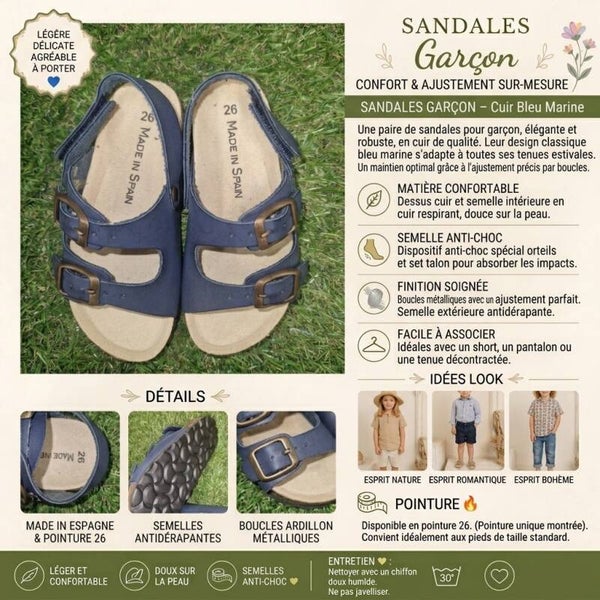 Sandales Garçon en Cuir Bleu Marine – Confort & Robustesse