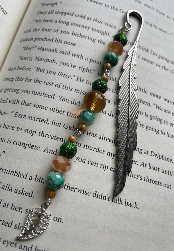 Silver Tan & Green Metal Bookmark