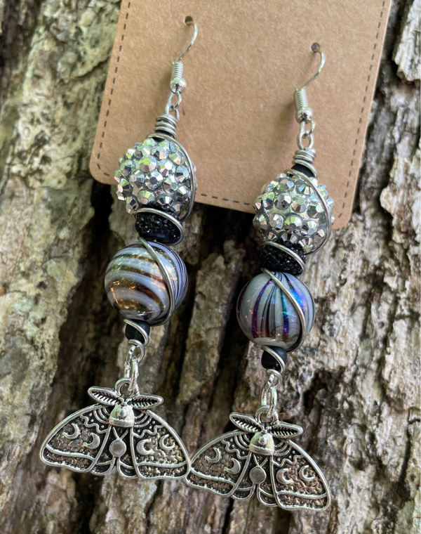 Silver & Black Moth Earrings