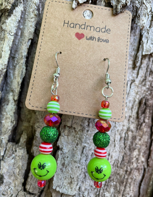 Red & Green Striped Grinch Earrings