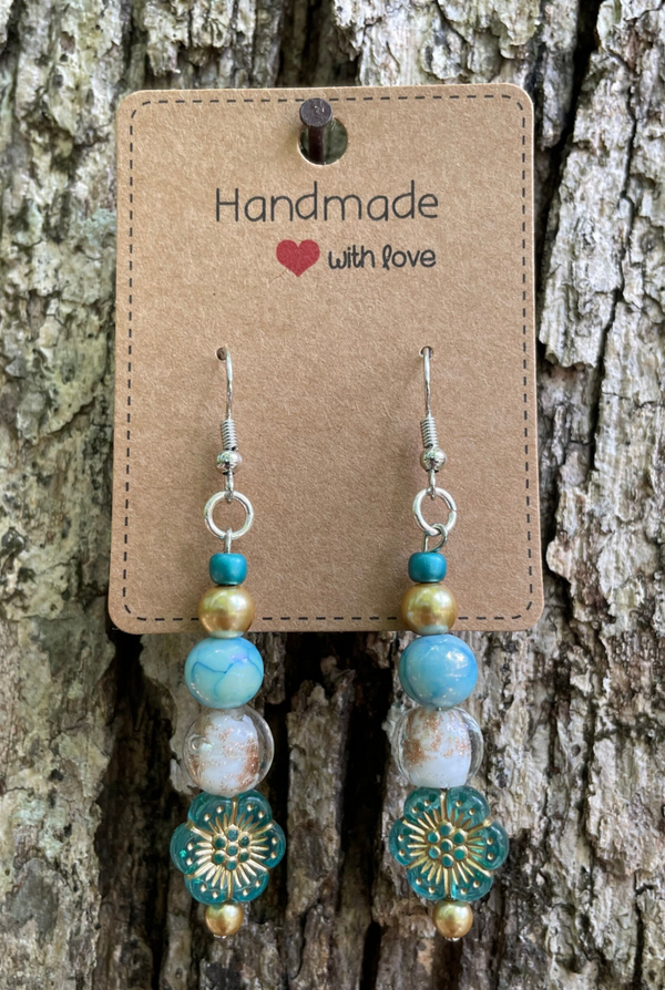 Blue & Gold Flower Earrings
