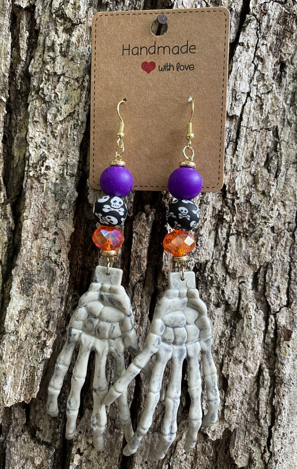 Purple & Orange Skeleton Hands Earrings