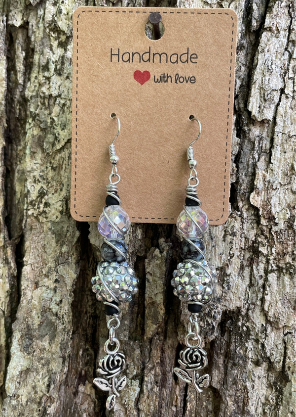 Black & Silver Rose Earrings