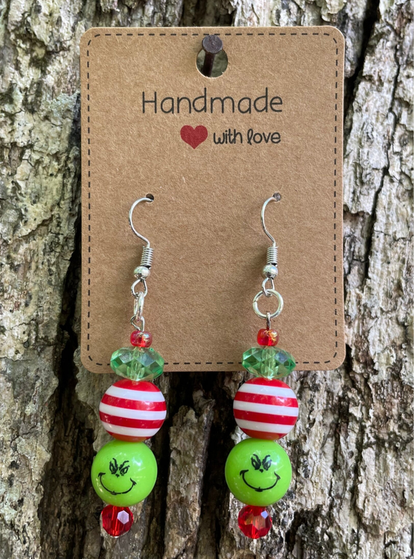 Red Striped Grinch Earrings