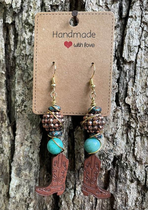 Teal Cowboy Boots Earrings