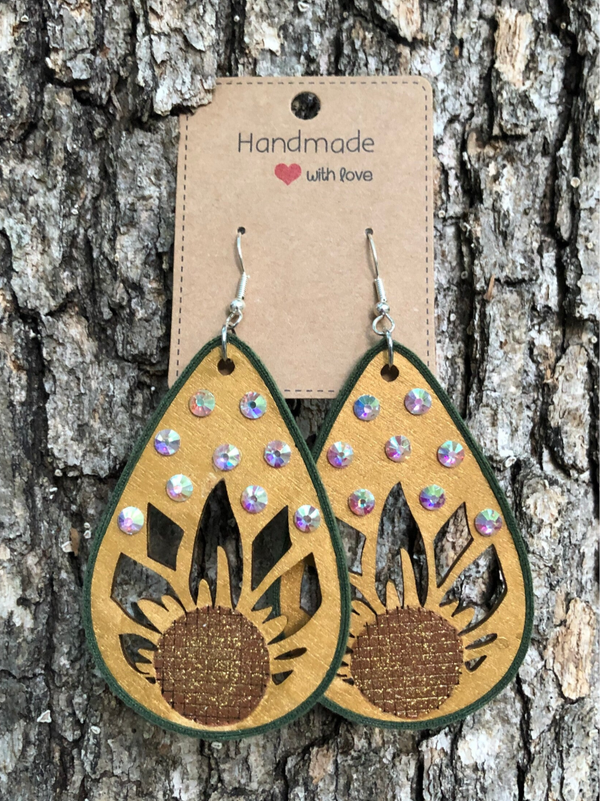 Hunter Green & Brown Sunflower Earrings