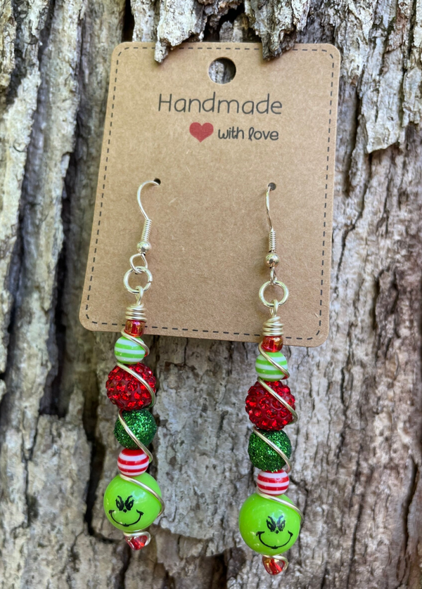 Red & Green Wire Wrapped Grinch Earrings