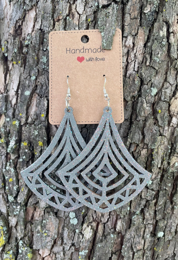 Gray With Silver Glitter Earrings