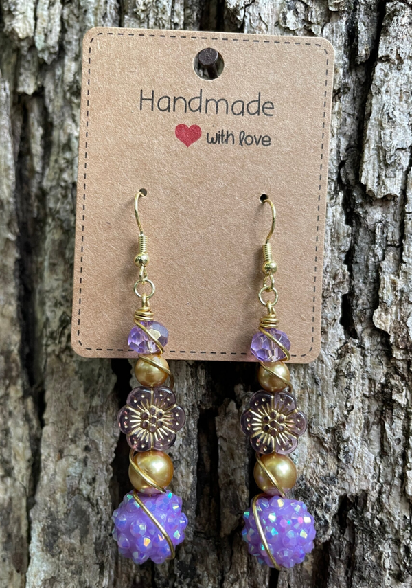 Purple & Gold Flower Earrings