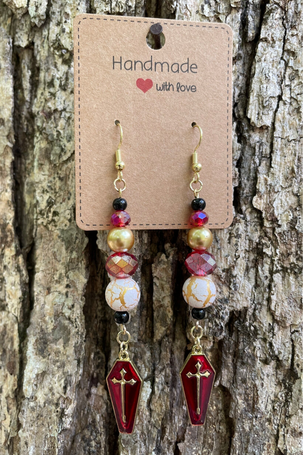 Red & Gold Coffin Earrings