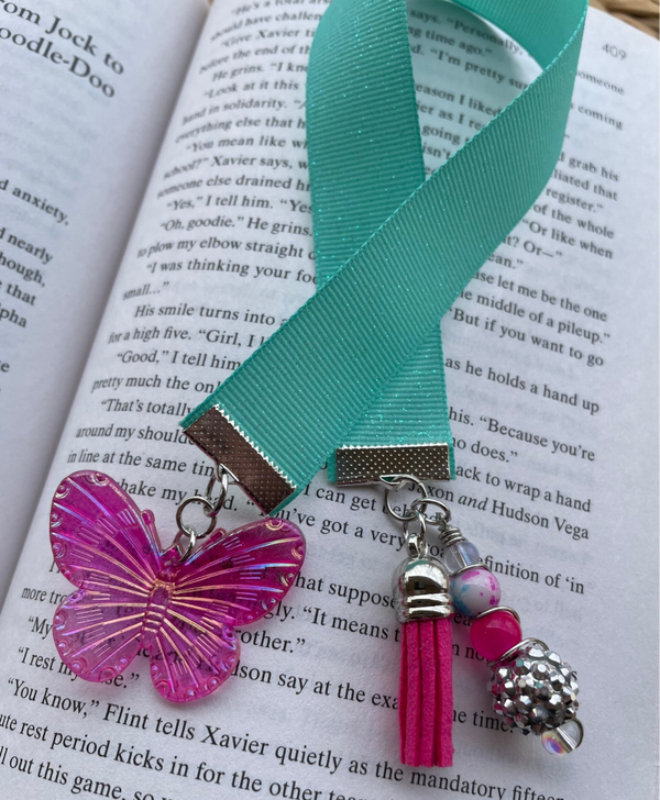 Blue Glitter Ribbon With Pink Butterfly
