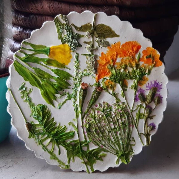 Bloemen afdruk in gips