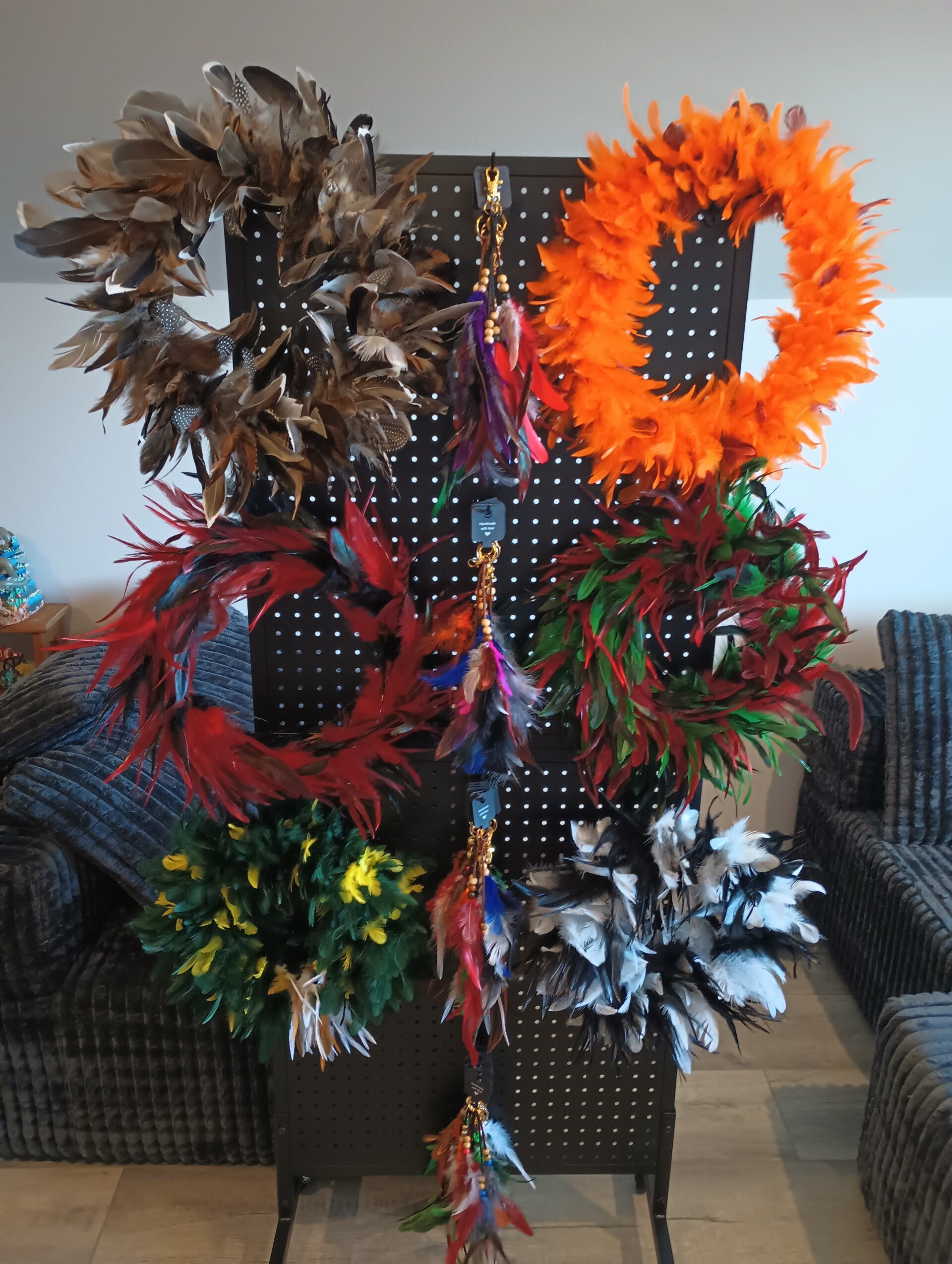 Hand made natural feather wreaths