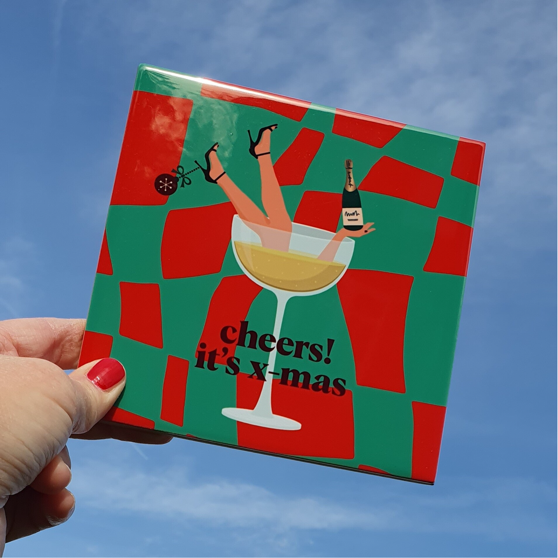 TEGELTJE 15x15cm cheers it's x-mas