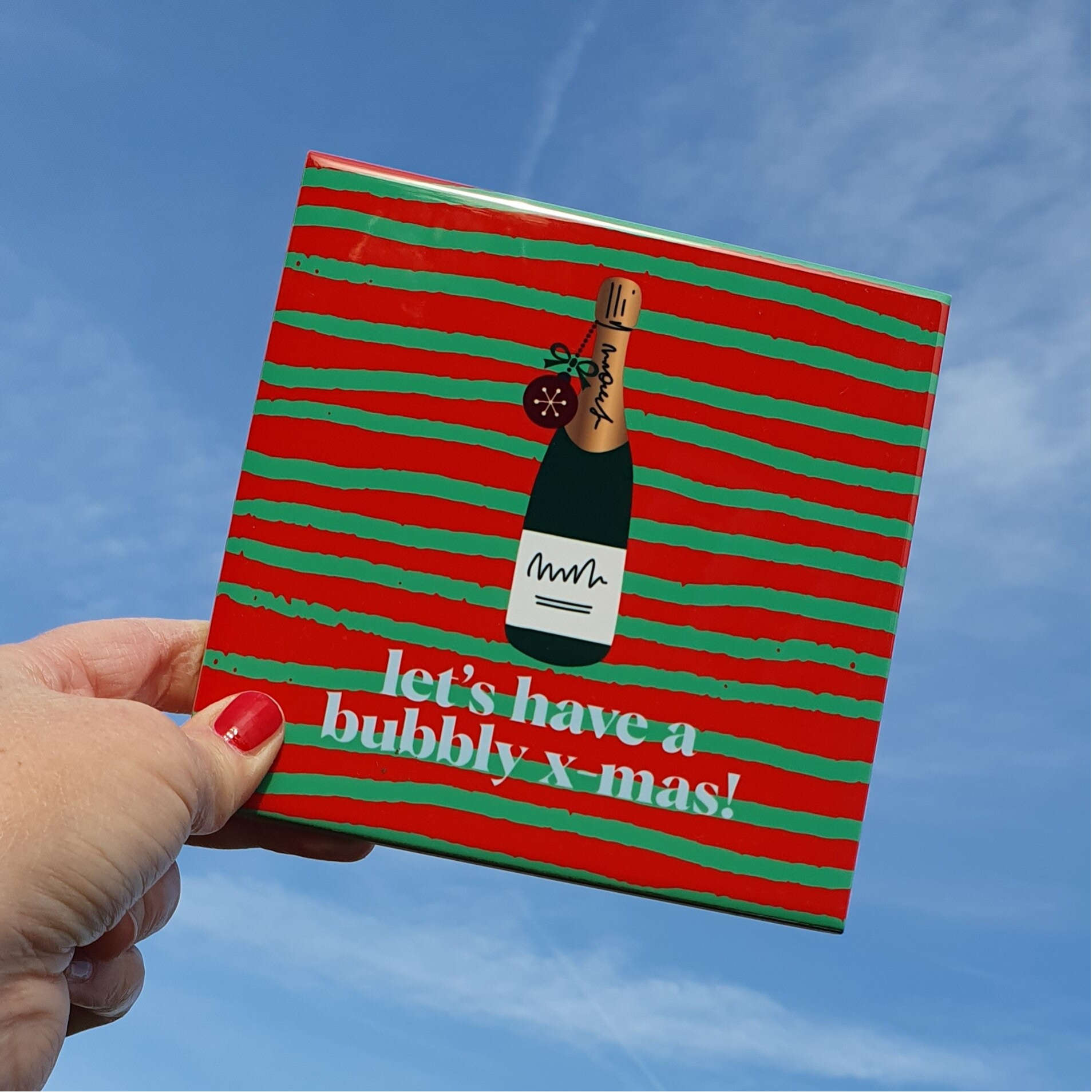 TEGELTJE 15x15cm let's have a bubbly x-mas