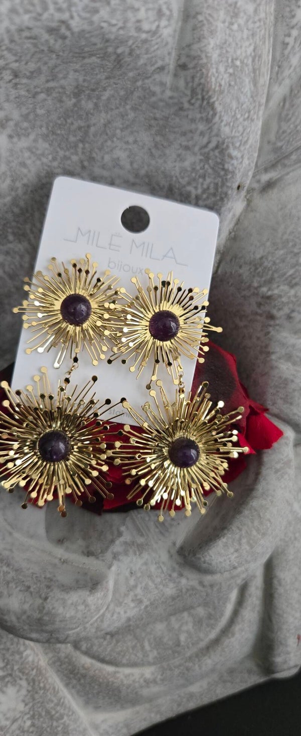 Boucles d'oreilles tendance( doré violet)