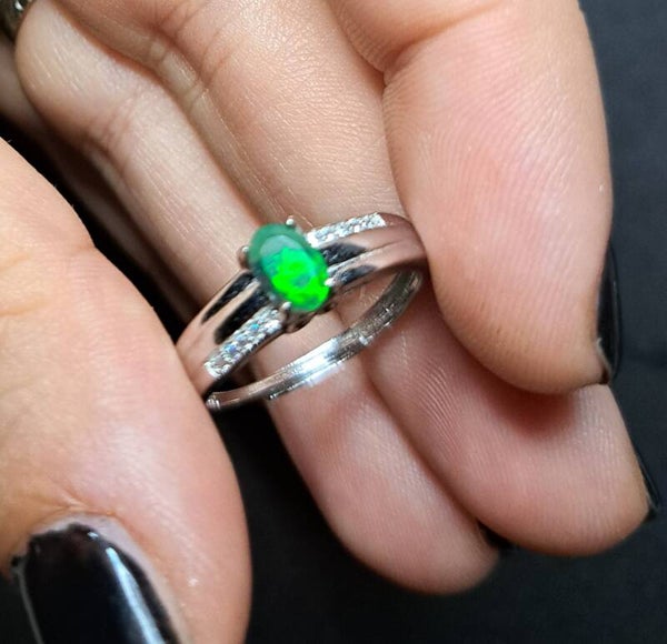 Bague 925 opale verte naturelle