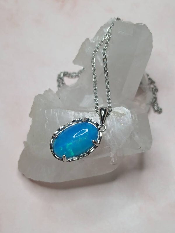 Pendentif s925 opale paraiba 14x10mm éthiopienne