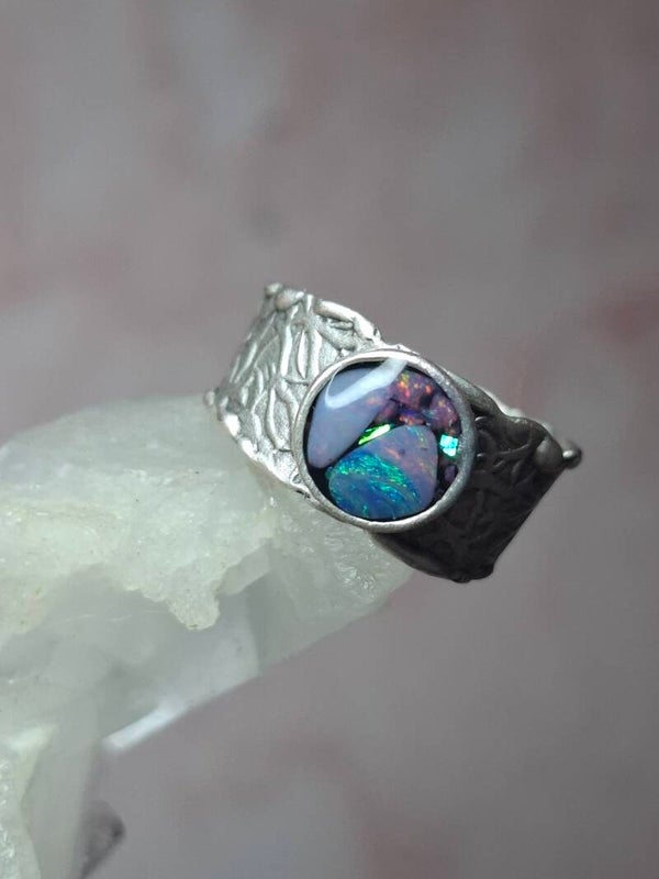 Bague ajustable opale australienne combo forme atypique