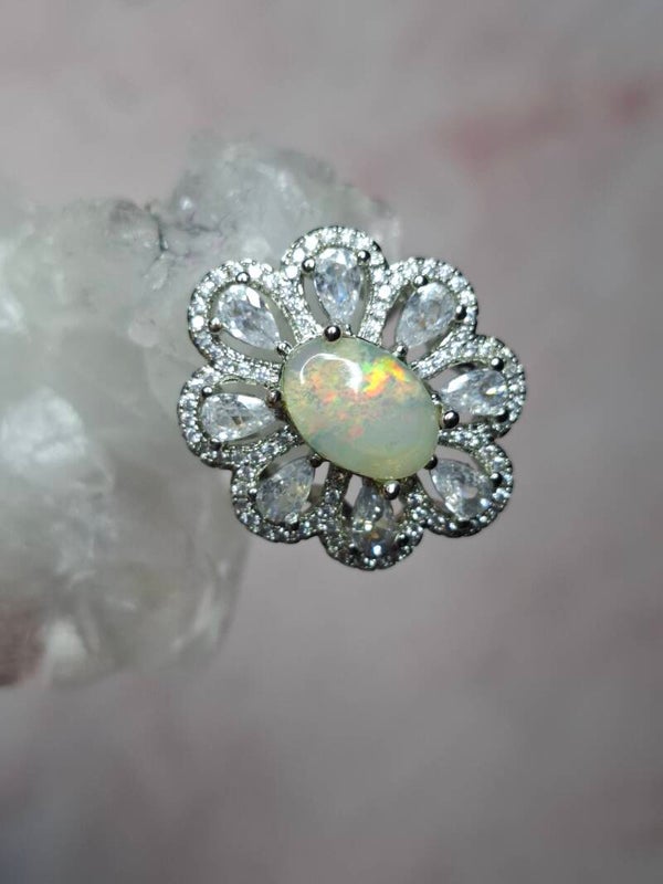 Bague strass et opale 10x7mm éthiopienne