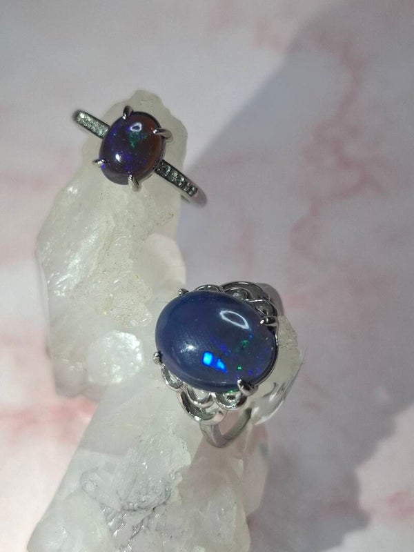 Lot 2 bagues ajustable opale cristal bleuté éthiopienne