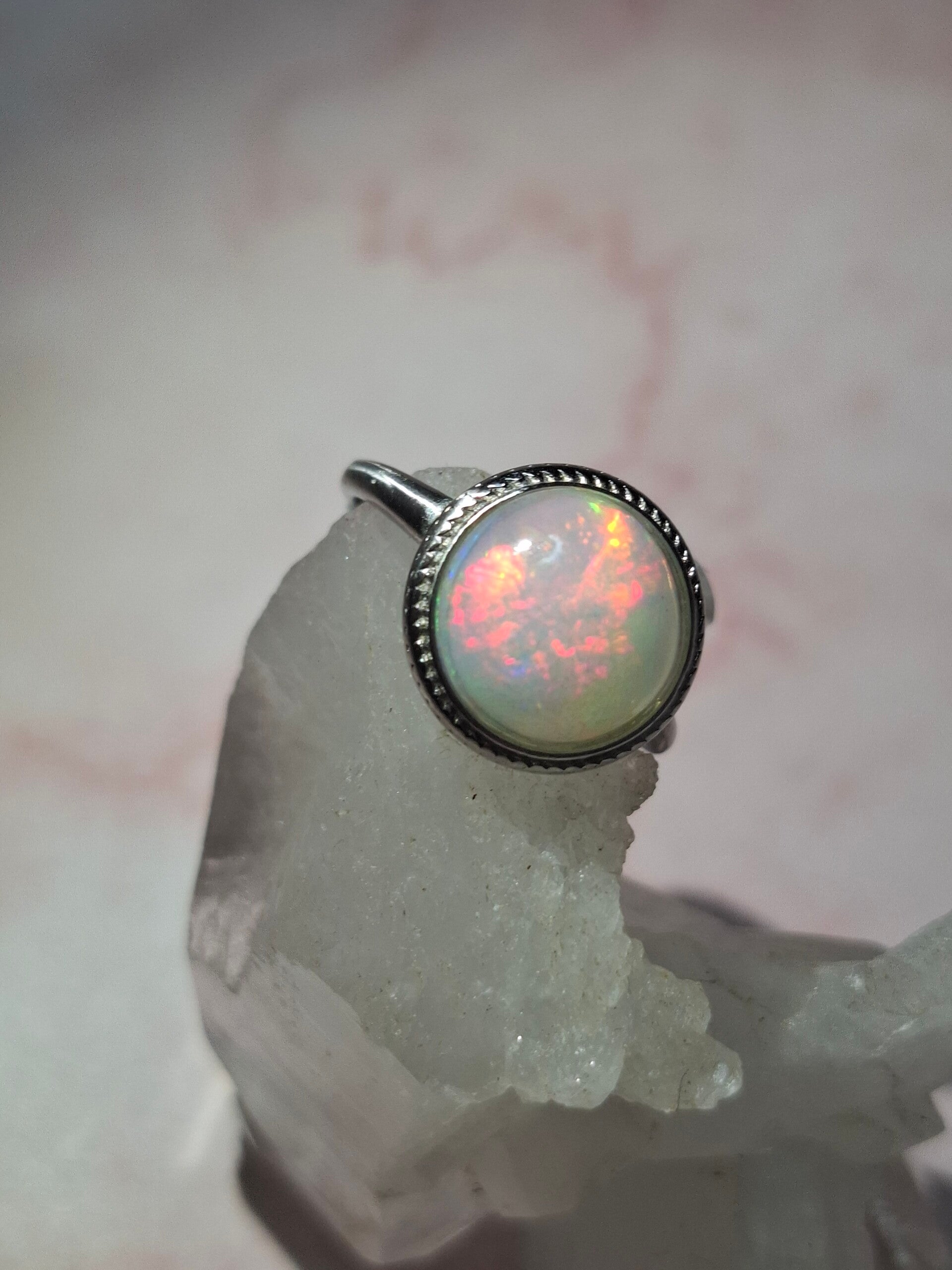 Bague s925  ajustable opale 10mm éthiopienne