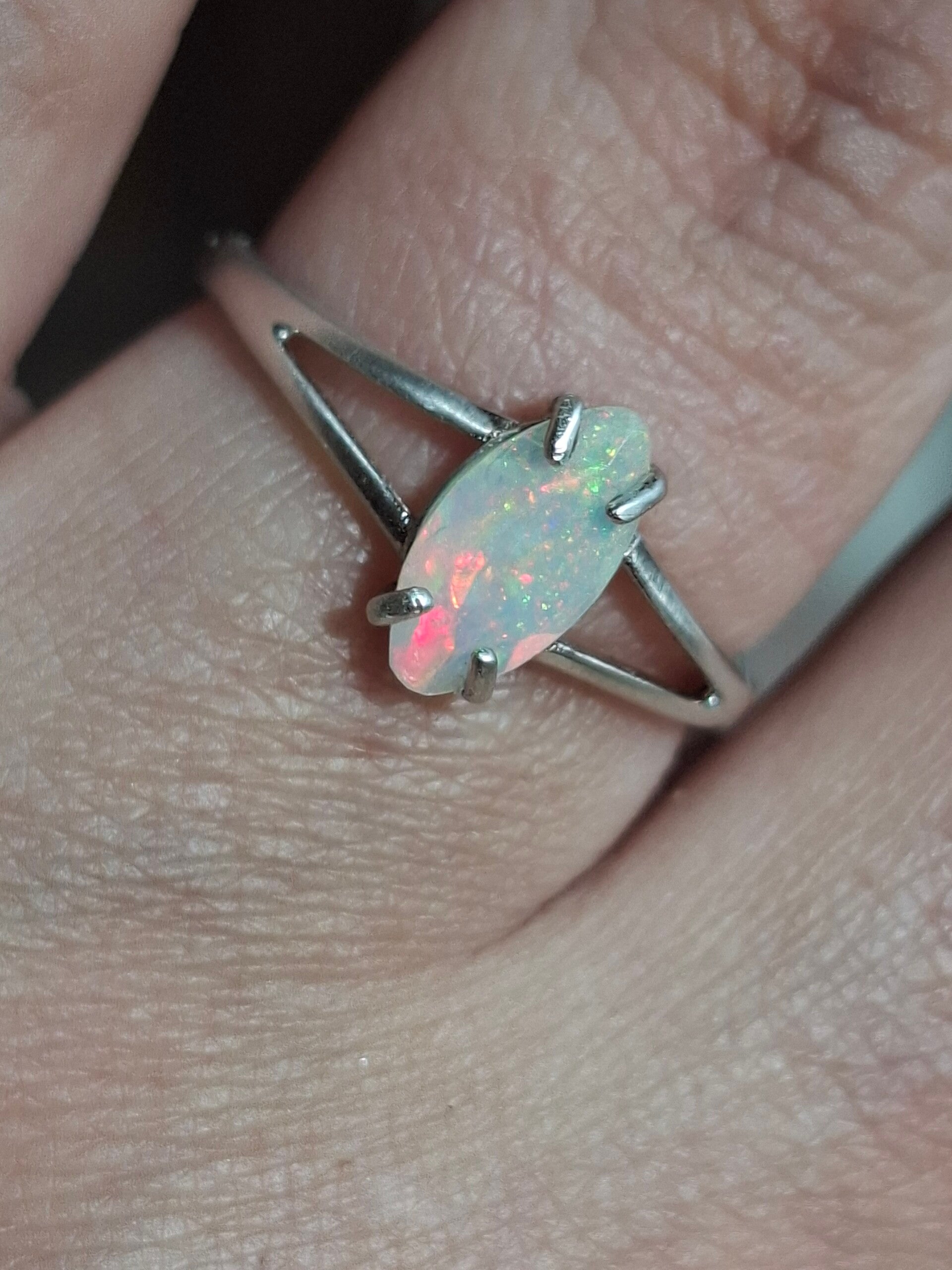 Bague argent opale 9x5mm marquise pailleté multicolore