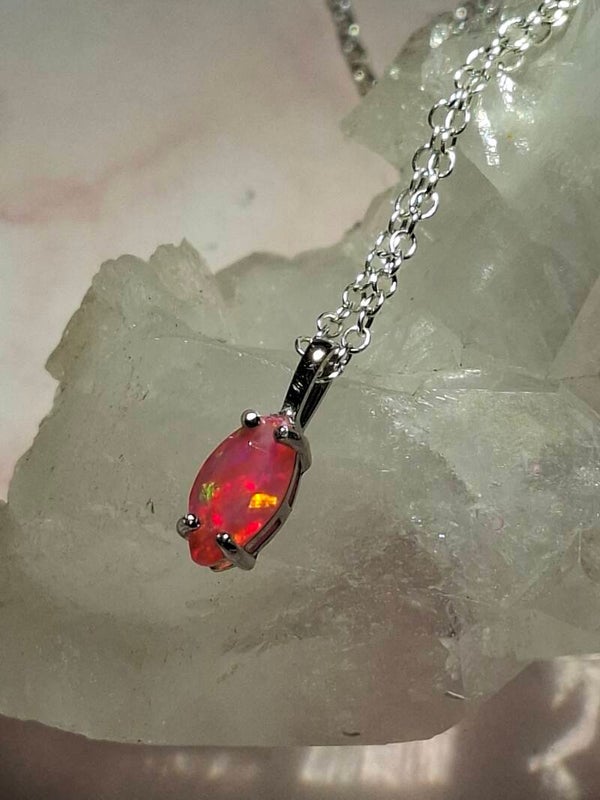 Pendentif argent opale 10x5mm rose orangé multi 🔥 éthiopienne