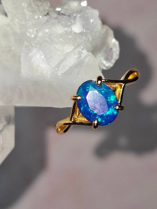 Bague ajustable opale 9x7mm paraiba flash vert  éthiopienne lire annonce