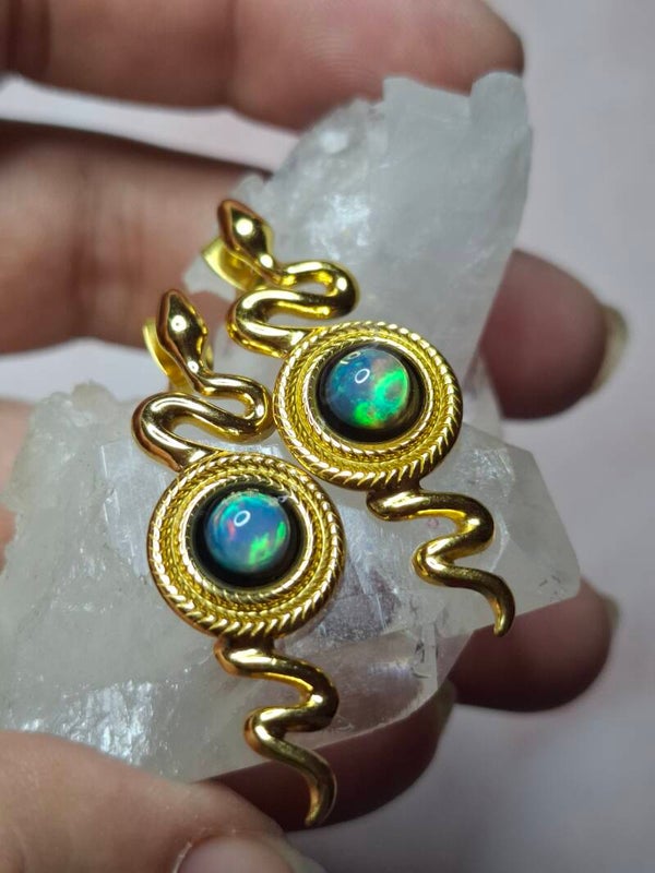 Boucle d'oreille serpent 🐍 et opales welo 5mm authentique éthiopienne