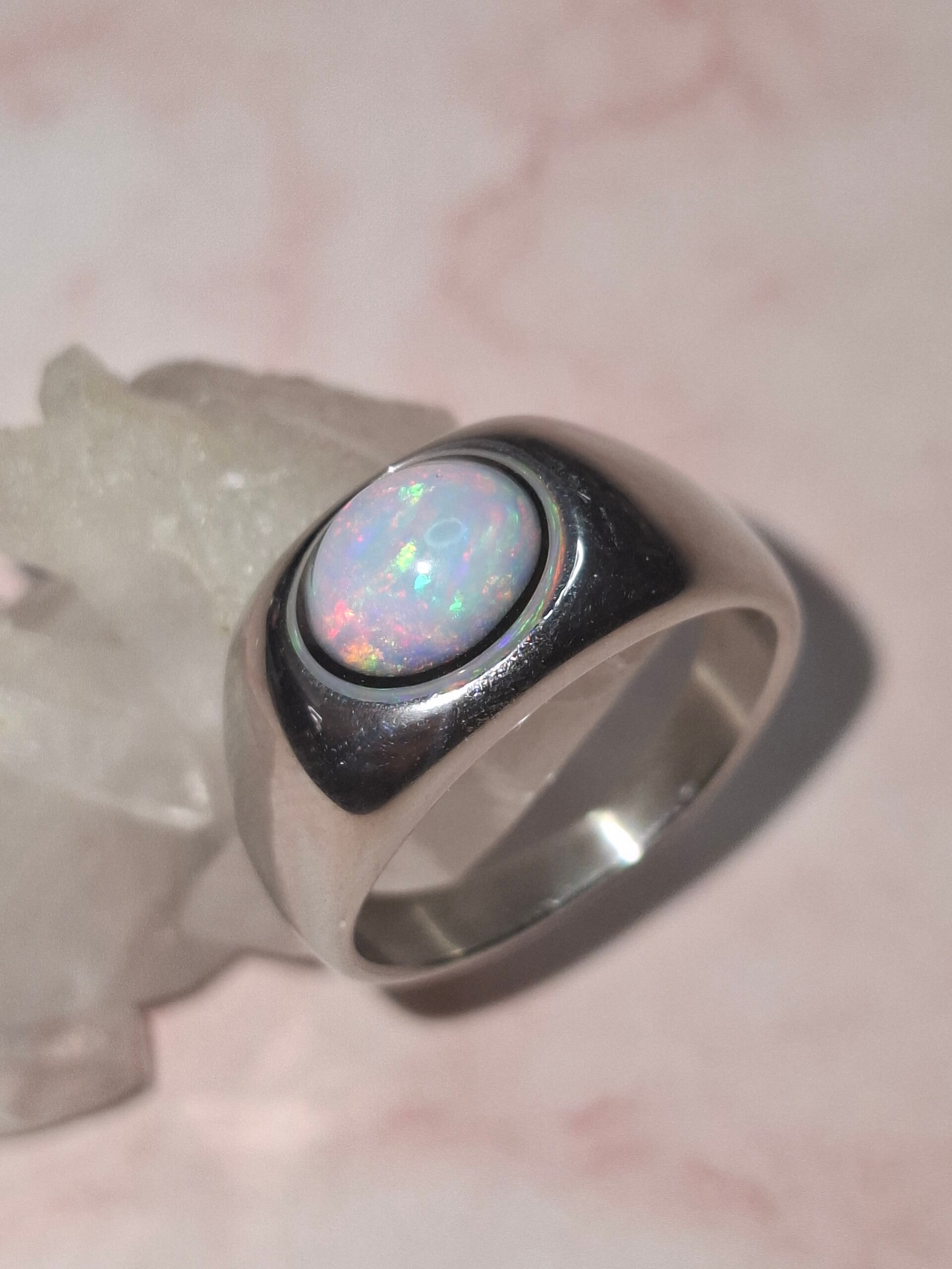 Bague opale, chevalière, opale 9x7mm véritable Naturelle