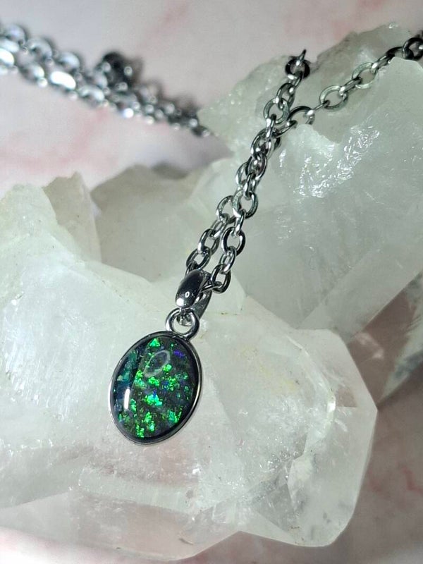 Pendentif opale noire boulder verte australienne, véritables non hydrophane 🤩 pailleté vert intense