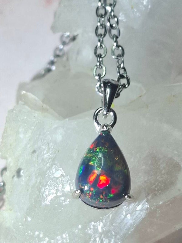 Pendentif s925 opale 12x8mm arlequin/pailleté naturelle éthiopienne