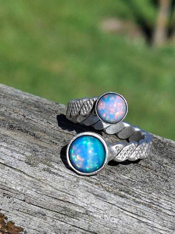 Bague double opales, 8mm et 6mm éthiopiennes Véritables