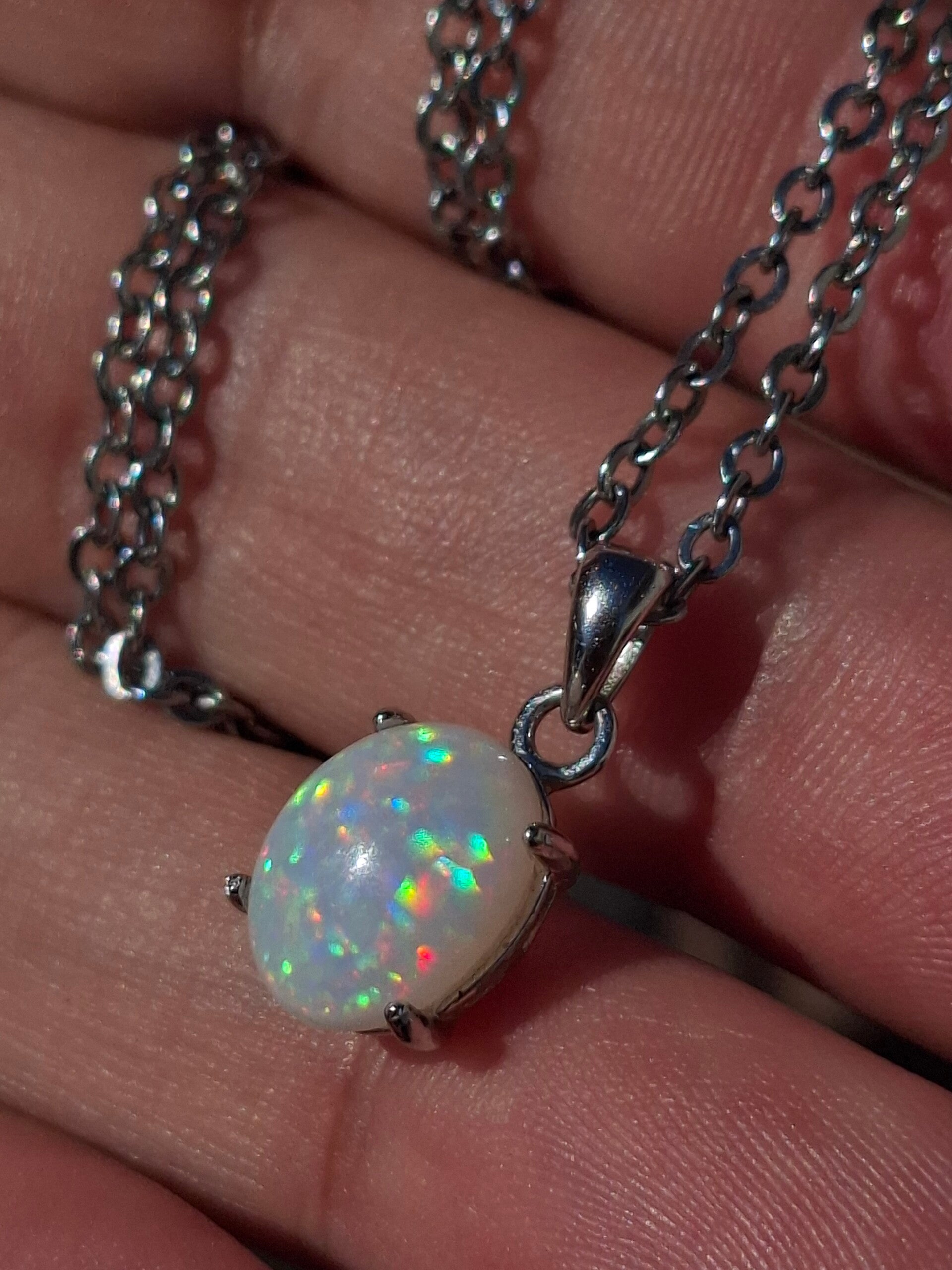 Pendentif argent opale 11x9mm blanche pointe de 🔥 multicolore